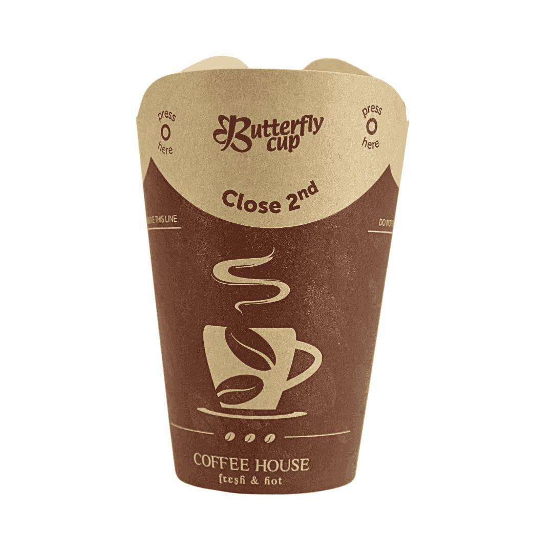 Einweg Kaffeebecher Butterfly‑Cup 200ml / 8oz Braun & Braun/Weiß
