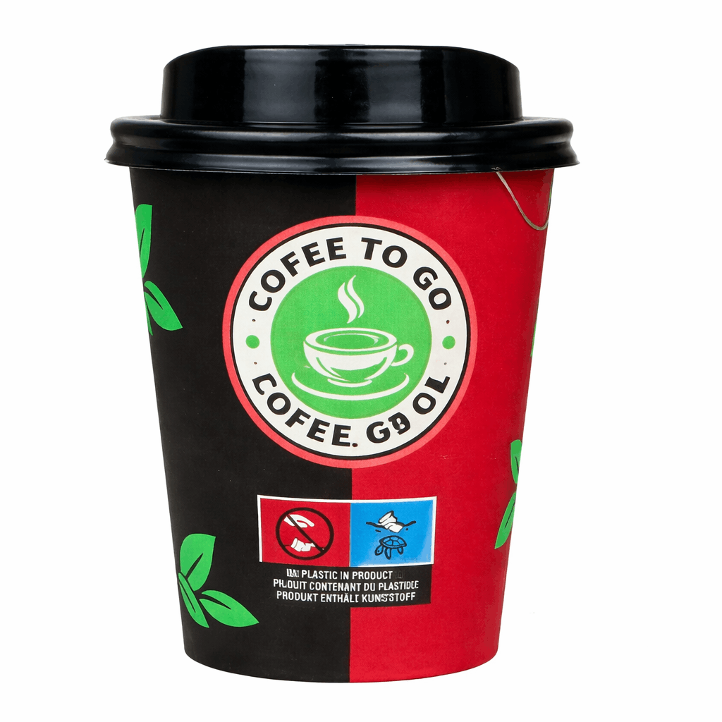 Einweg Kaffeebecher 200ml / 8oz Schwarz/Rot