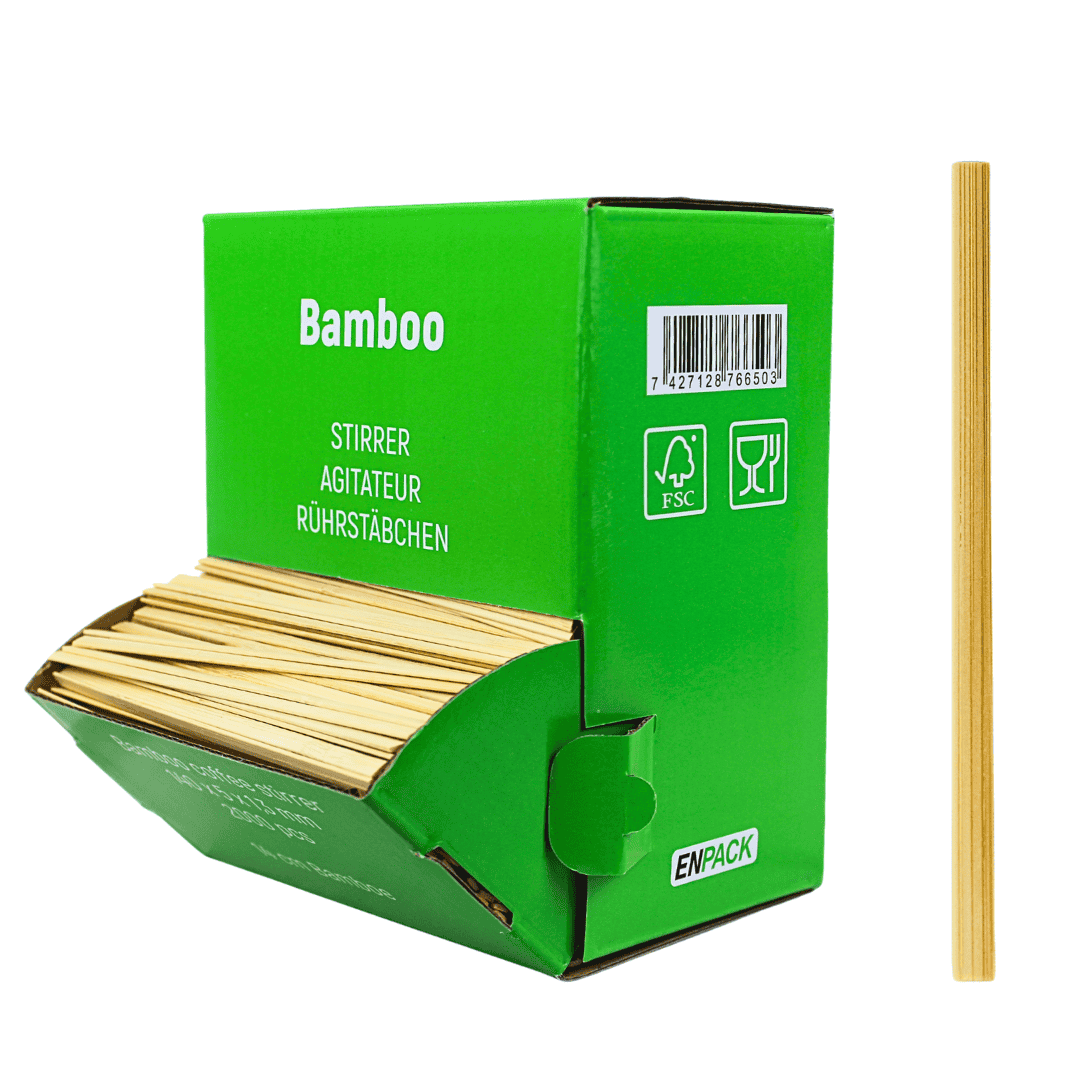 Enpack Bambus Rührstäbchen 140 mm – 2000 Stück im Spenderkarton – Einweg  Umrührstäbchen für Kaffee & Tee – Enpack.de