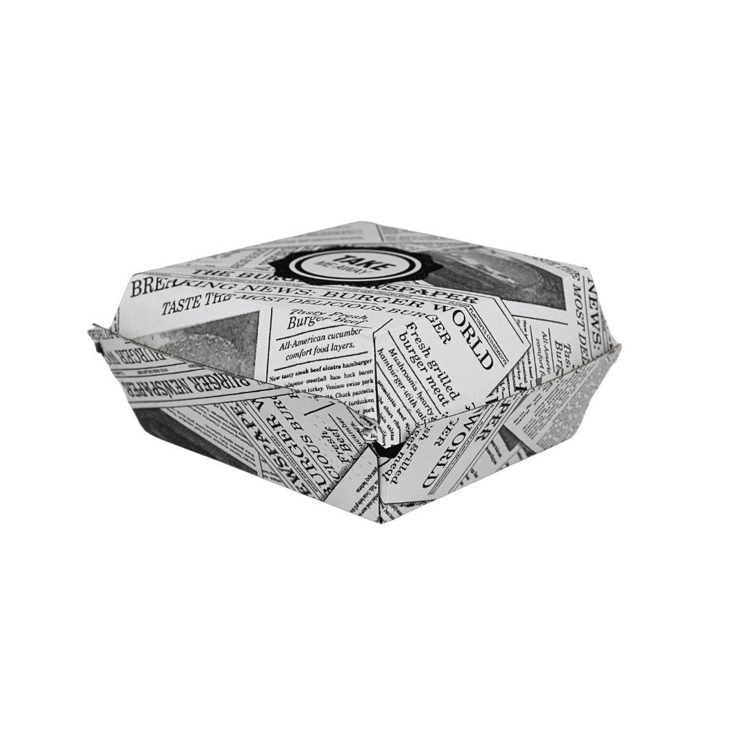 Burgerbox Weiß „Newspaper Style“ 13,5x13,5cm