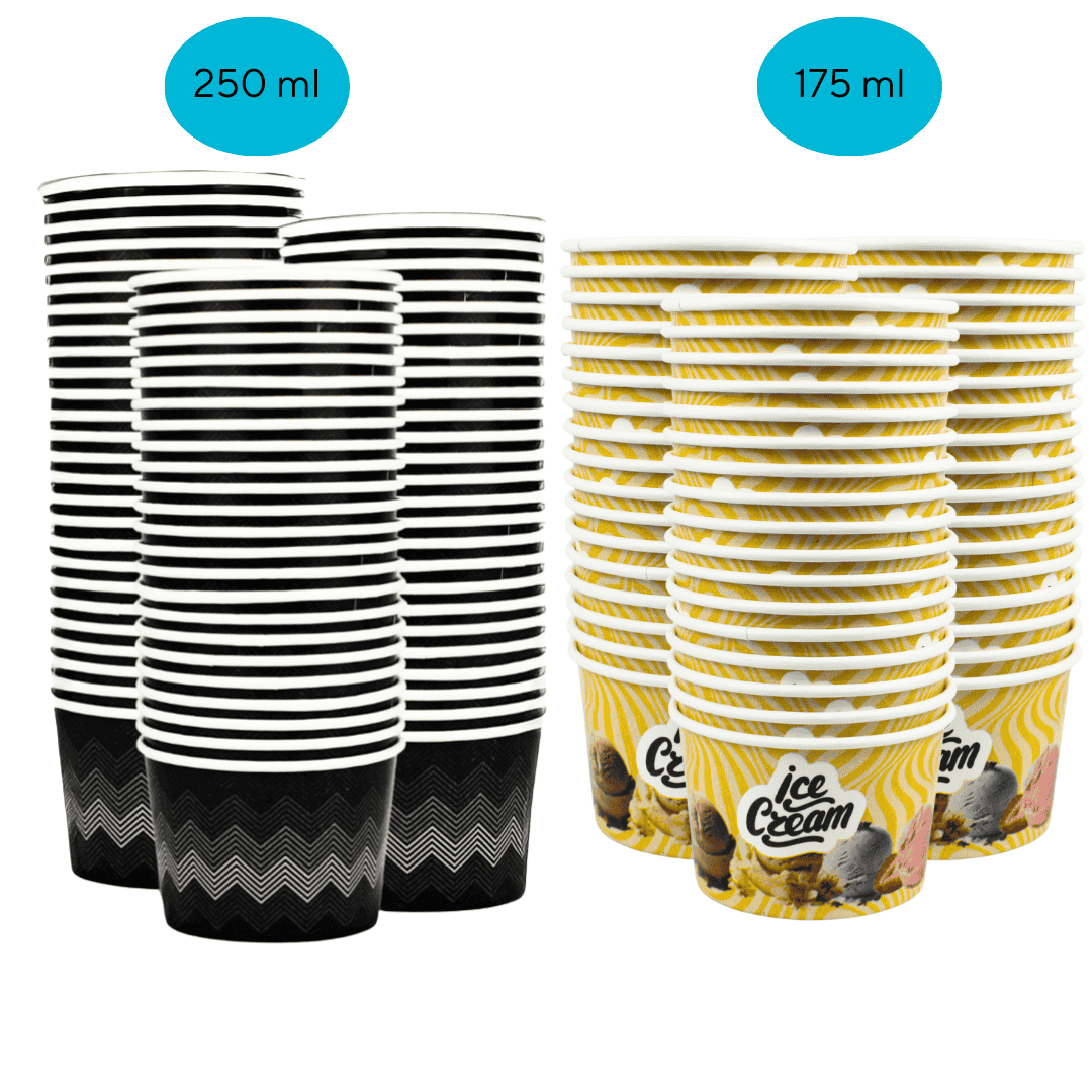 Einweg Eisbecher 175ml & 250ml - gelb & schwarz