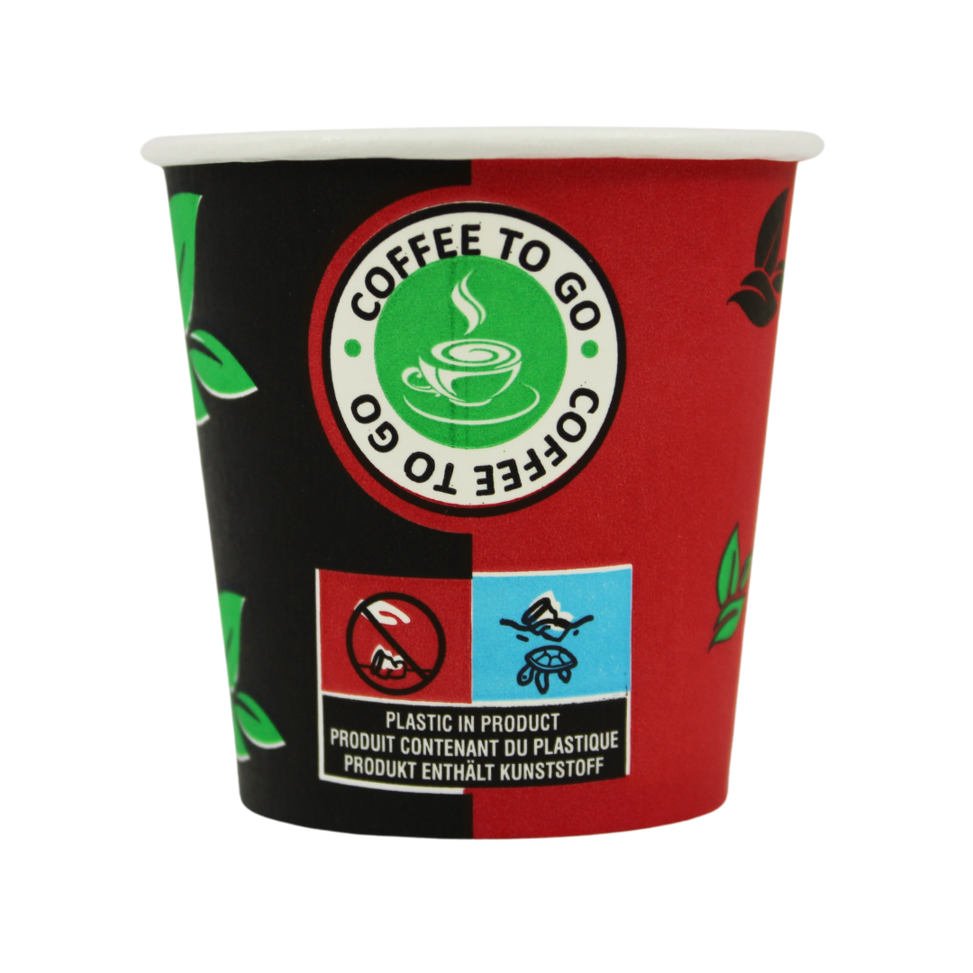 Einweg Kaffeebecher 100ml / 4oz Schwarz/Rot
