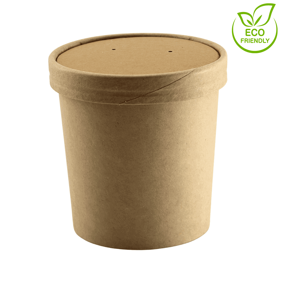 Suppenbecher aus Kraftpapier mit Deckel 500ml / 16oz 500 Stück