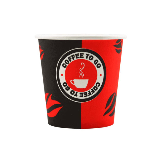 Einweg Kaffee-/Espressobecher 100ml / 4oz schwarz/rot