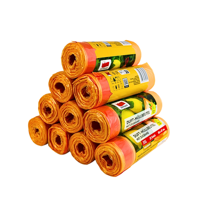 Müllbeutel 35L orange mit Zugband (Zitrus-Duft)