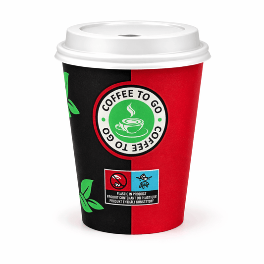 Einweg Kaffeebecher 200ml / 8oz Schwarz/Rot