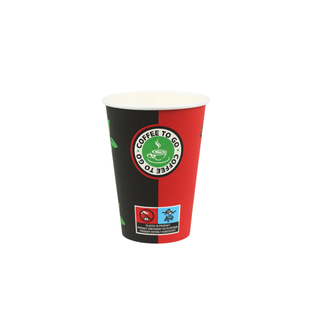 Einweg Kaffeebecher 180ml / 7,5oz Schwarz/Rot