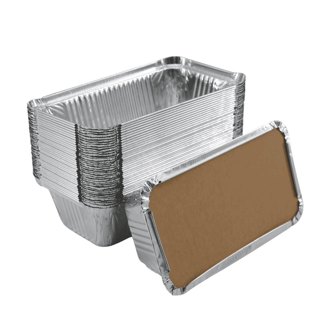 gestapelte_Aluminium_Grillschalen_in_Silber_mit_braunem_Deckel_und_einer_Füllmenge_von_670_ml