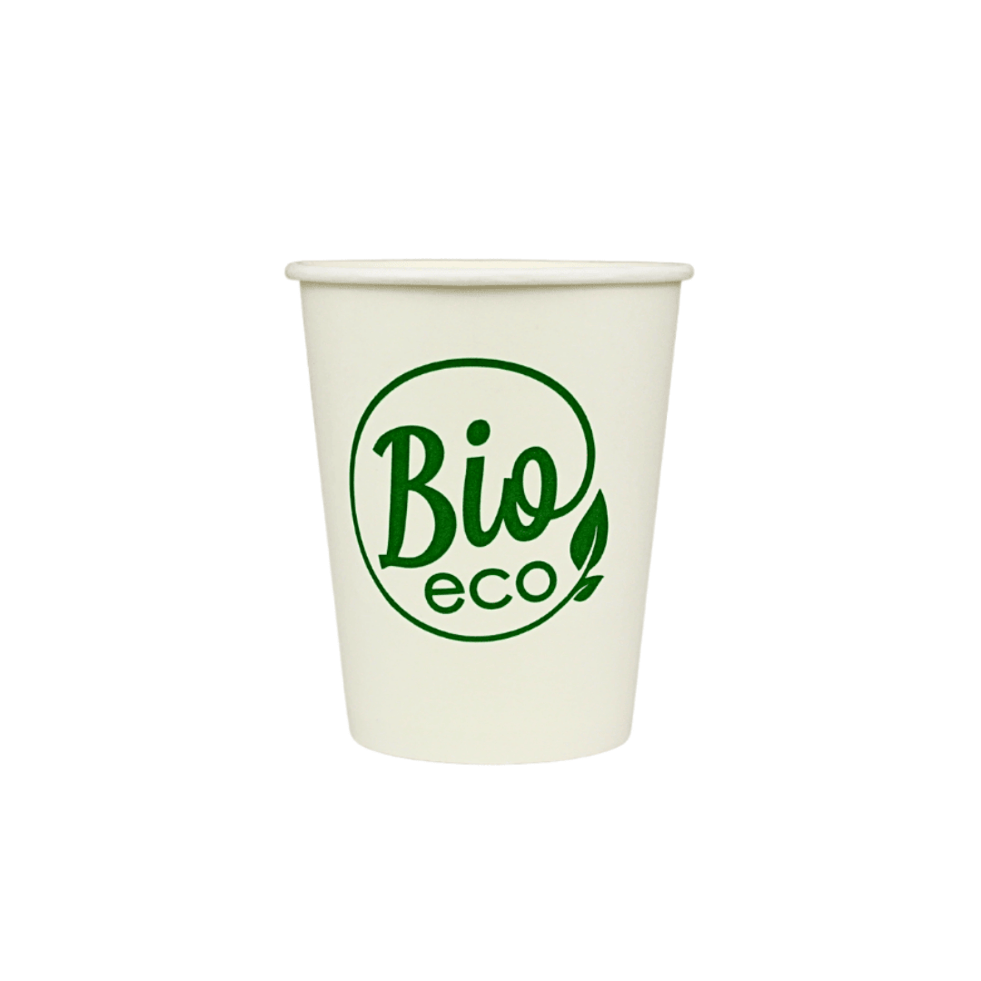 Einweg BIO Kaffeebecher 200ml / 8oz weiß-grün