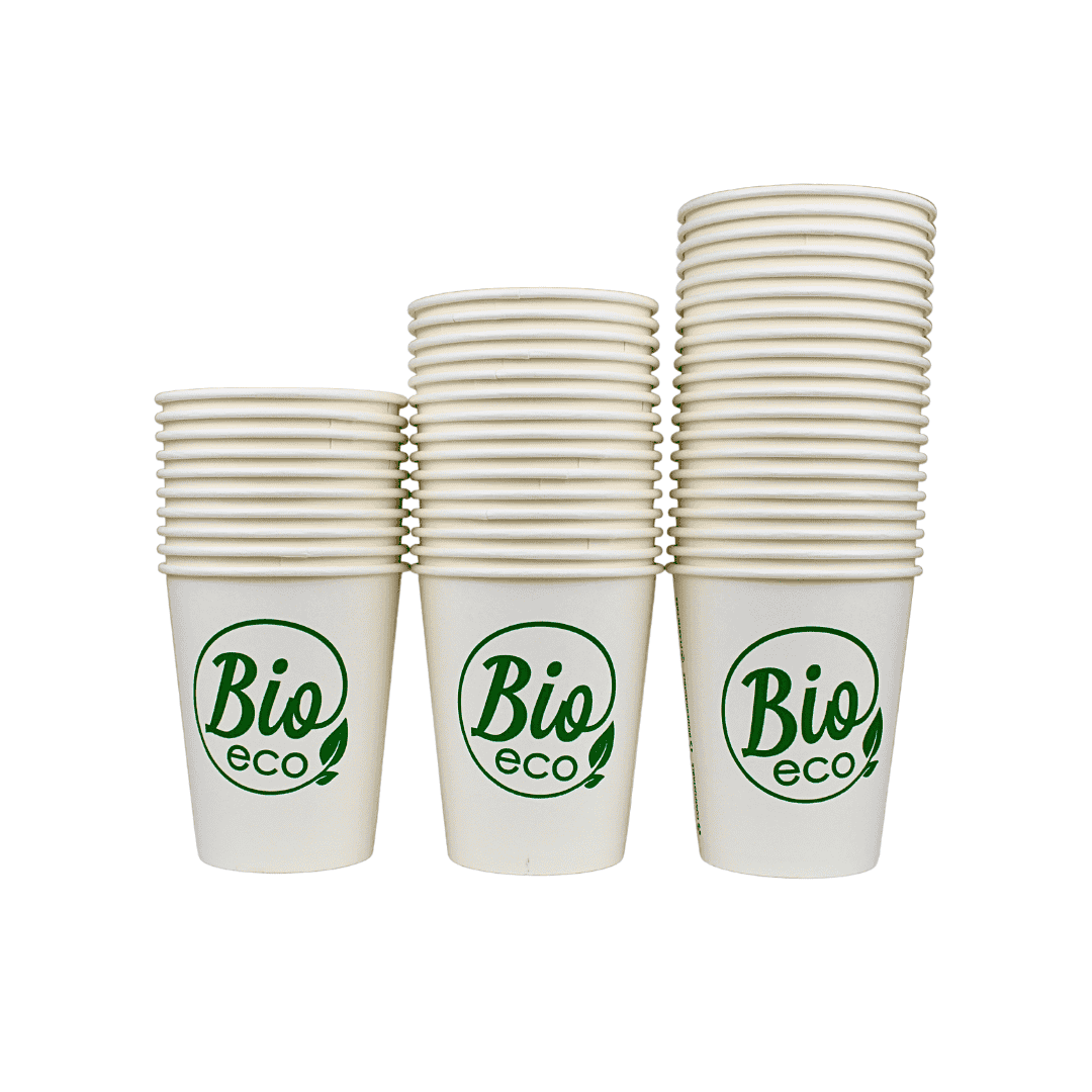 Einweg BIO Kaffeebecher 200ml / 8oz weiß-grün