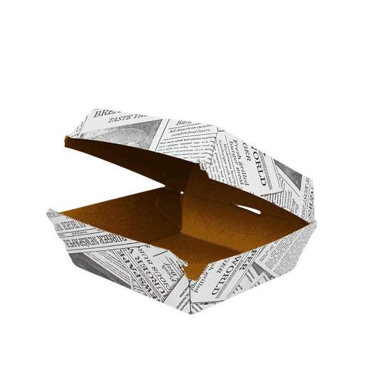Burgerbox Weiß „Newspaper Style“ 13,5x13,5cm