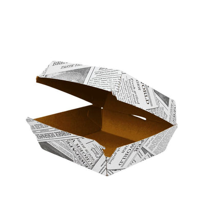 Burgerbox Weiß „Newspaper Style“ 13,5x13,5cm