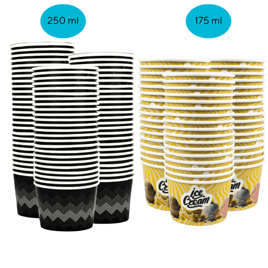 Einweg Eisbecher 175ml & 250ml - gelb & schwarz