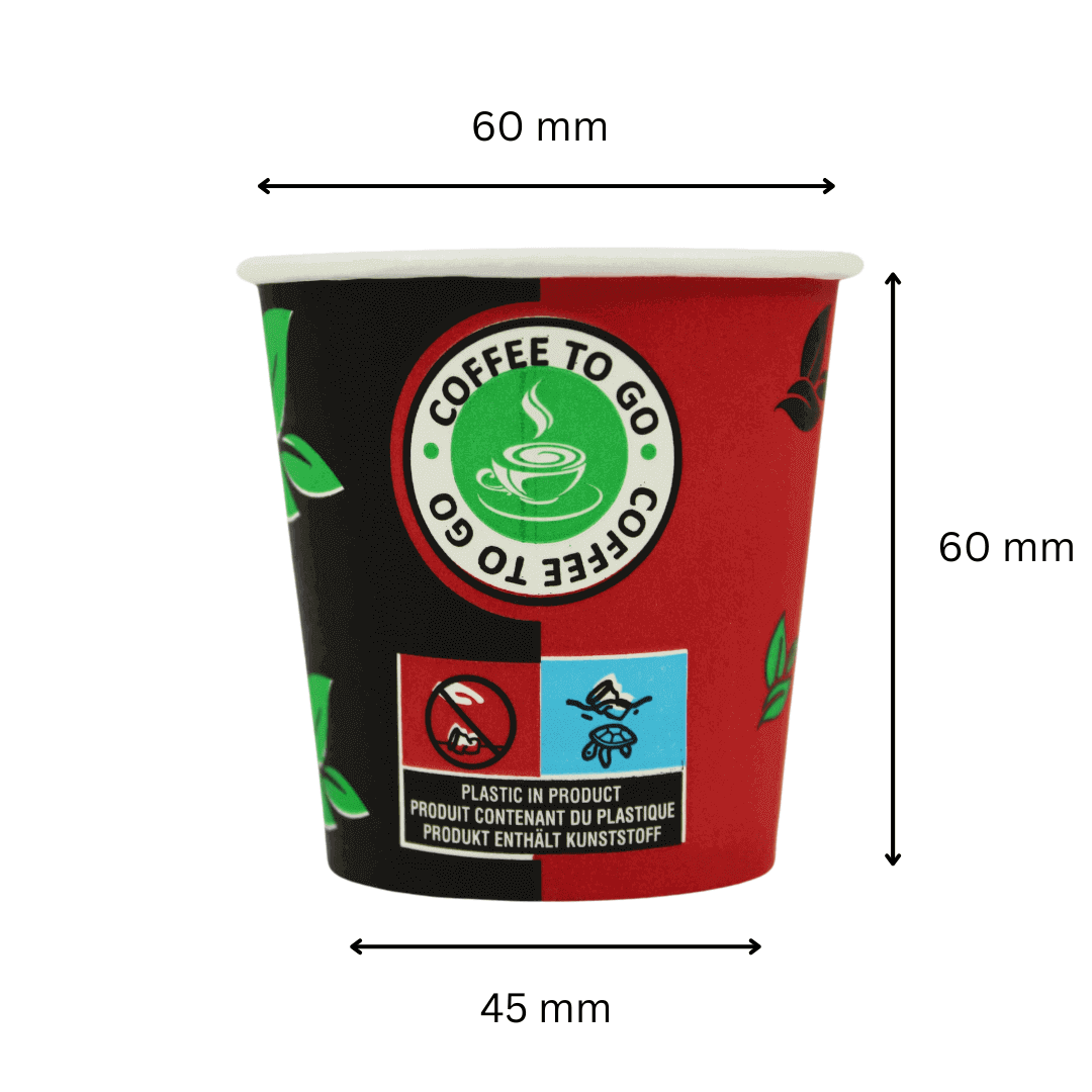 Einweg Kaffee-/Espressobecher 100ml / 4oz schwarz/rot