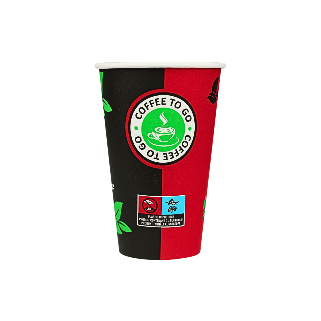 Einweg Kaffeebecher 300 ml / 12 oz – Schwarz/Rot, Papier – 100–1000 Stück | optional mit Deckel Weiß oder Schwarz