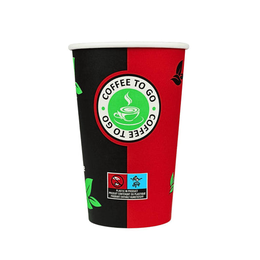 Einweg Kaffeebecher 400ml / 16oz Schwarz/Rot