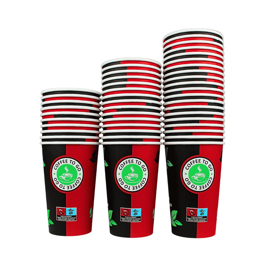 Einweg Kaffeebecher 400ml / 16oz Schwarz/Rot