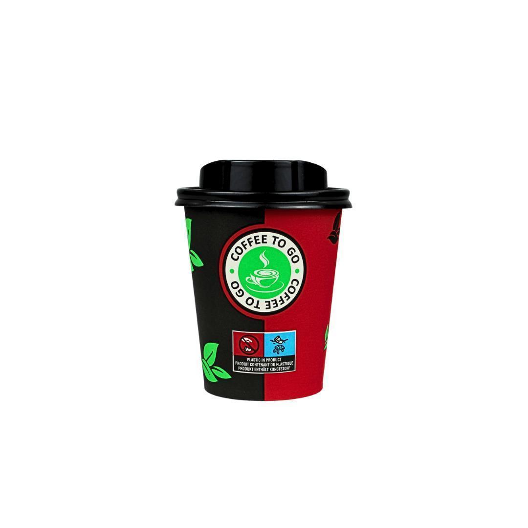 Einweg Kaffeebecher 200ml / 8oz Schwarz/Rot