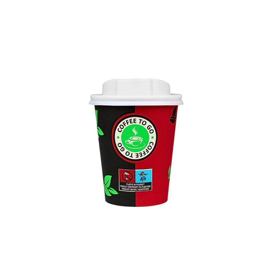 Einweg Kaffeebecher 200ml / 8oz Schwarz/Rot