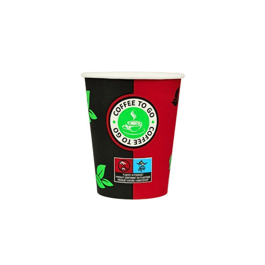 Einweg Kaffeebecher 200ml / 8oz Schwarz/Rot
