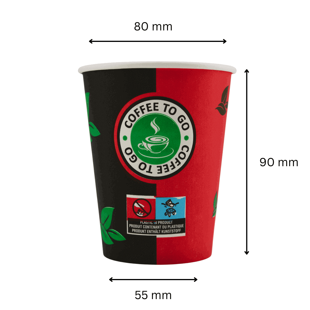 Einweg Kaffeebecher 200ml / 8oz schwarz/rot